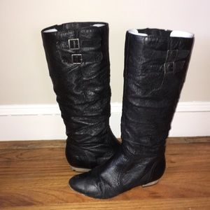 Steve Madden Black tall boots with leather upper